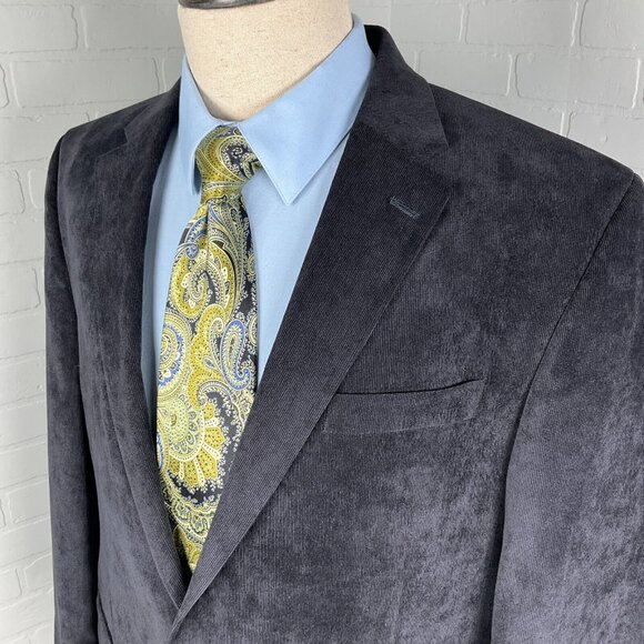 Chaps Blazer Men 44R Black Corduroy Classic Retro Academia Jacket Stretch Poly - Picture 2 of 14